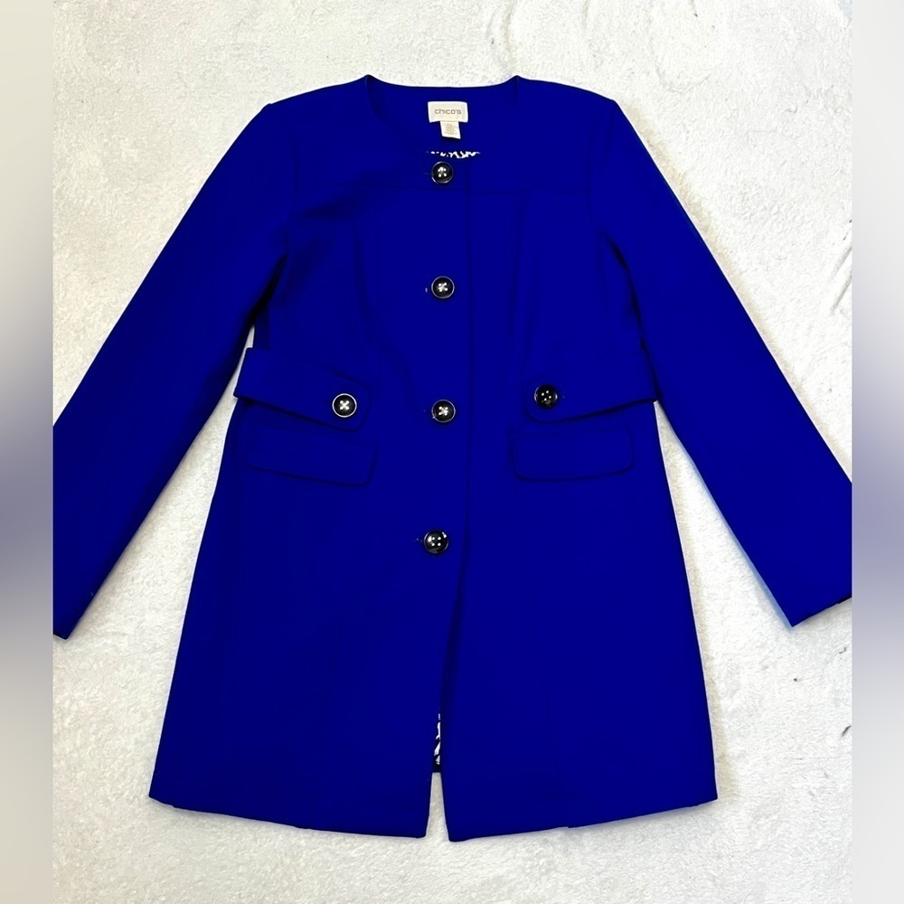 Chico's Royal Blue Ponte Pea Coat Blazer - Size Small (0) - Picture 2 of 15
